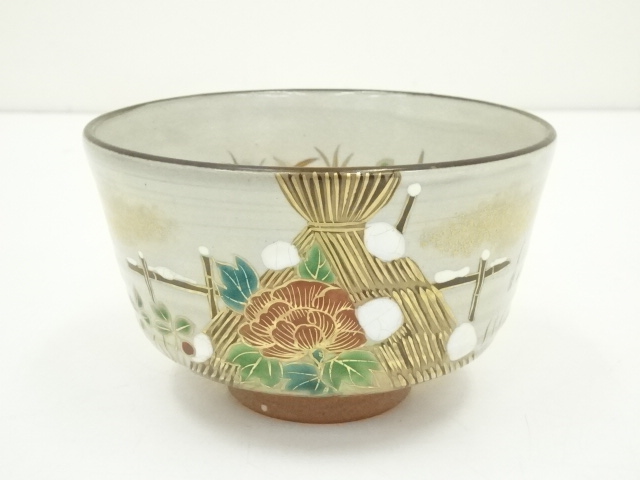 茶道具 寒牡丹 茶碗 ＆ 鋳銅蓋置 NO317 茶道具 蓋置（ふたおき） 蓋置 桜に兎（薄桃） 今岡 三四郎